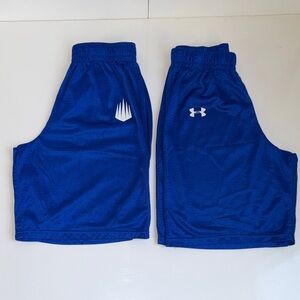 EUC 2 Pair IMG Academy Under Armour Blue Mesh Basketball Shorts Small 9”